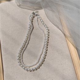 Korean Elegant Pearl Necklace Hepburn Style French Double Beaded Collarbone Chain Accessories Female