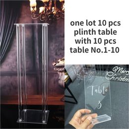 20PCS Acrylic Column Pillar Stand Wedding Decoration Flower Table Centerpiece Clear Plinth Dessert Fruit Cake Holder With Table Number Sign 1-10