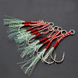 Fishing Hooks 20pcs/10pair Slow Jigging Cast Jigs Assist Hook Barbed Single Jig Thread Feather Pesca High Carbon Steel