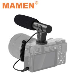 MAMEN 3.5mm Audio Plug Recording Microphone With Spring Cable One Key Switch Mode Mobile Phone Camera Universal Video Record