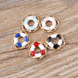 10pcs DIY Jewelry Accessories Drop Oil Lifebuoy Alloy Charms Bracelet Pendant Finding Navy Style Double Color Lifebuoy