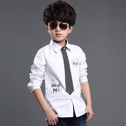 ActhInK New Kids Formal Dress Shirts with Tie for Boys Brand Preppy Style Letter Print Big Boys Formal Wedding Shirts, C012 210306