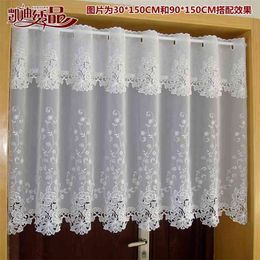 Countryside Half-curtain Luxurious Embroidered Window Valance Lace Hem Coffee Curtain for Kitchen Cabinet Door A-114 210712
