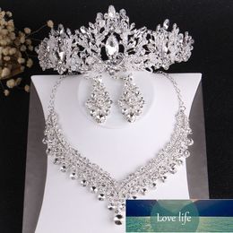 Baroque Luxury Crystal Beads Bridal Jewellery Sets Rhinestone Tiaras Crown Necklace Earrings Wedding African Beads Jewellery Set Factory price expert design Quality