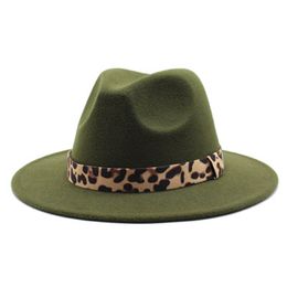 fedora hat for woman men leopard ribbon solid color wide brim felt hats winter autumn fall women formal dress vintage fedora hat
