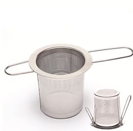 tea infuser stainless steel loose leaf tea strainer basket folding handle teapot flower herbal filter big SN6133