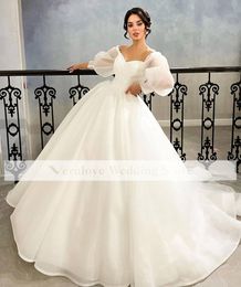 Elegant A Line Russia Wedding Dress Off Shoulder Long Sleeves Bridal Gowns For Women White Spring Wedding Party Gown