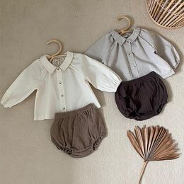 Clothing Sets 2021 Spring Summer Infant Baby Girls Long Sleeve Pure Colour Shirt + Shorts Suit Kids Girl Clothes