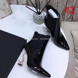 Fashionable high quality pointed sexy women's Boots Spring Fall Black Patent Leather Wedding Bridal Shoes For Bride Pointed Toe 11CM Letters