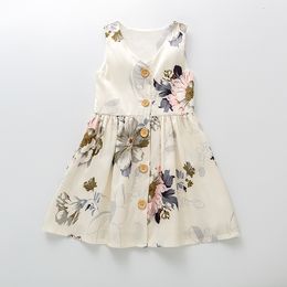 2020 Kids Clothing Toddler Girls Floral Print Button Front A-line Dress Girls Dresses Knee-Length Q0716