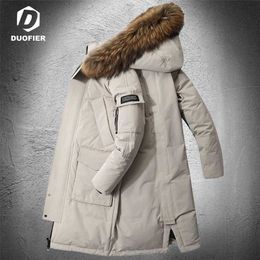 Down Jacket Men's Fashion Outdoor Workwear Style Long Puffer Jackets Faux Fur Collar Thick Warm Winter White Duck Down Coats 211216