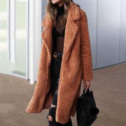 Autumn Long Winter Coat Woman Faux Fur Women Warm Ladies Teddy Jacket Female Plush Outwear 211124
