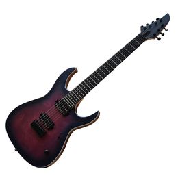 Factory Outlet-7 Strings Matte Purple Electric Guitar with Burl Maple Veneer,24 Frets,Rosewood Fretboard