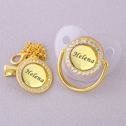 Personalized Any Name BlingBling Transparent Pacifier And Clip Chupete de bebe Newborn Kid Feeding BPA Free For Baby Shower Gift 210226