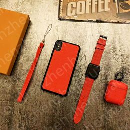 Fashion 3-piece set Earphone protector+ Watch band +Phone cases For iPhone 13 12 Pro max 11 11Pro X XS XR XSMAX PU Leather AirPods cover Designer watchband 38/40/42/44MM Suit
