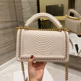 designer Autumn Winter 25*14CM Lambskin Shoulder Bags Classic Flap Small Weave Handle Totes Snakeskin Genuine Leather Gold Metal Hardware