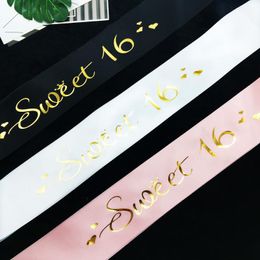 sweet 16 party decorations UK - Party Decoration Black White Pink Sweet 16 Princess Birthday Sash Girls 16th Supplies Favor Gifts Shoulder Girdle