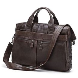 Fashion Portfolio Men Genuine Leather Briefcase Business Bag Leather Men Laptop Briefcase Male Shoulder bag messenger