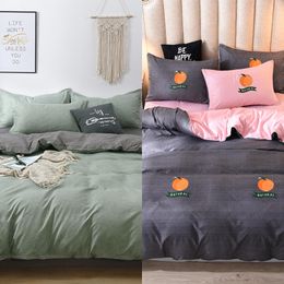3/4pcs/set Nordic Style Bedding Set Leaves Pattern Duvet Cover Set Flat Sheet Pillowcase Bedclothes Bed Linen Set Euro for Adult C0223