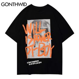 GONTHWID T-Shirts Hip Hop Harajuku Casual Men Poster Letter Print Short Sleeve Tees Cotton Summer Streetwear Loose Fashion Tops C0315