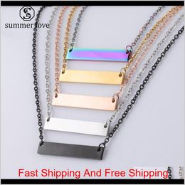 New Blank Bar Pendant Necklace Stainless Steel Necklace Gold Rose Gold Silver Blank Bar Charm Pendant Jewellery For Buyer Own Engraving 59Ais