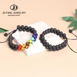 Charm Bracelets JD Factory Price Seven Chakra Healing Jewellery Accessory Adjustable Natural Volcanic Stone Braided Bracelet For Men Women Fas