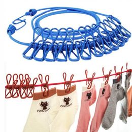 1.85m Portable Clothesline with 12 Clothespins Travel Portable Windproof Elastic Clothes Drying Line Hanger Racks Backyard Outdoor HHA1723