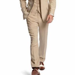 Designers Beige Three Piece Business Party Best Men Suits Peaked Lapel Two Button Custom Made Wedding Groom Tuxedos Jacket Pant