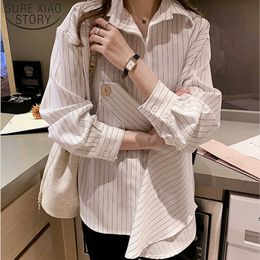 Design Sense Long Sleeve Shirt Autumn Fashion Stripe Shirt Woman Loose Slim Women Blouses and Top Vintage Plus Size 6948 50 210527