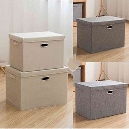 Folding Linen Fabric Storage Boxes & Bins Home Organiser With Lid For Toy Clothes Underwear 210922