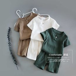 Baby Summer Cotton Soft Set Children Short Sleeve + Shorts Two-Piece Set kids clothes Cotton and linen kids clothes boys X0802