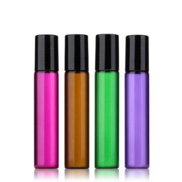 Free Shipping 10ml Empty Glass Roll On Bottle Blue Red Green Amber Clear Roller Container for Essential Oil, Aromatherapy, Perfumes and Lip
