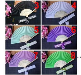 Party Favors Fashion Engraved Folding Hand Silk Fan Fold Vintage Fans With Organza Gift bag Customized Wedding Gift Box RRF13543