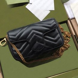 Top quality black chain cross body cowhide wave hearts quilted bag genuine leather womens super mini purse Luxury Designers Bags with date code orginal box