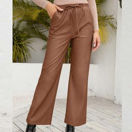 Women's Pants & Capris #57 Leather Women High Waist Loose Trousers Motorcycle Straight Leg Wide Pantalon Cuir Femme