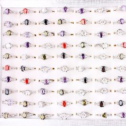 Shiny CZ Zircon Stones Silver Rings Band Charm Rhinestones Jewelry Wedding Party Women Wholesale 50pcs