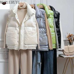 Glowing Women Winter Hooded Vest Coat Fashion Glossy Down Cotton Sleeveless Jacket Female Thicken Warm Winter Vest 210608