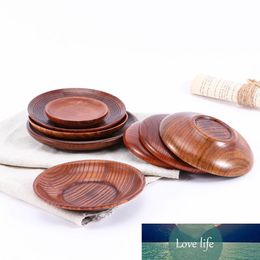 1 Pcs Round Tableware Small Wooden Plate Kitchen Bread Fruit Dessert Solid Wood Snack Tea Tray Home Trinket Dishes Tableware Set