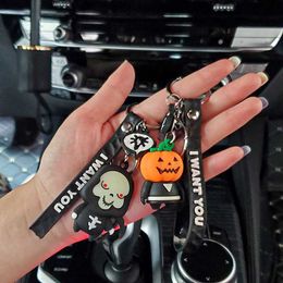 Halloween Cartoon Pumpkin Ghost Keychain for Women Man Cute Key Chain Ring Bag Pendant Car Hanging Jewellery Gifts Accessories H0915