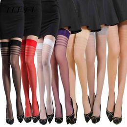 Solid Sexy Fishnet Stockings Thigh High Socks Standard Knee High Socks Lingerie Women Nylon Long Socks Sex Belt Y1119