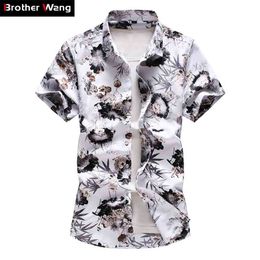 Plus Size 5XL 6XL 7XL Men's Hawaiian Shirt Summer Fashion Casual Printing Short Sleeve Flower Male Brand Clothes 210721