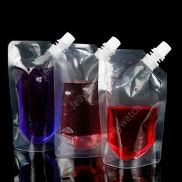 Clear Drink Pouches Bags 250ml - 500ml Stand-up Plastic Drinking Bag with holder Reclosable Heat-Proof Water bottles DAL81