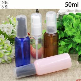 50ml Plastic Pump Spray Bottle Cosmetic Makeup Cream Shampoo Lotion Press Container Blue Brown Green Pink Red Free Shippinggood qtys