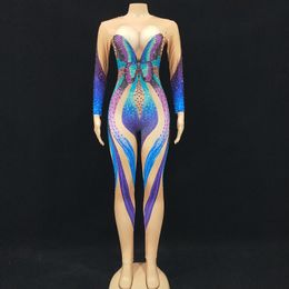 Butterfly Pattern Rhinestones Elastic Skinny Jumpsuit Bar Club Party Role Playing Costume Crystal Tights Leotard Sexy Stage Wear Performance Clothes