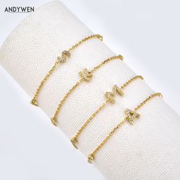 ANDYWEN 925 Sterling Silver Initial 26 Letters Alphabet Monogram Gold Name Bracelet Crystal CZ Zircon 2021 Fashionable Jewelry