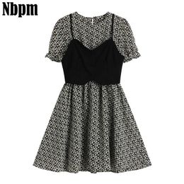 Women Dresses Summer Sweet Floral Print Two-Piece Dress Short Sleeve Streetwear A Line Mini Vests Dress Wrap Sundress Robe 210529