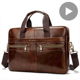 Genuine Leather Business Messenger Women Men Bag Tote Briefcase For Documents A4 Shoulder Handbag Male Female Laptop Brief Case 210306