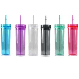 Home 16 oz Transparent Double Layer Mug With Straw Creative Cute Water Tumblers New Sport Water Bottle Sealed Leakproof Plastic Cup ZC063