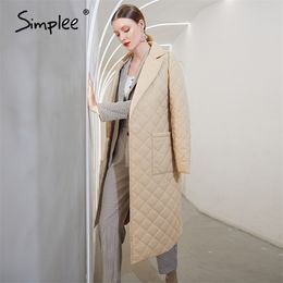 Fashion female winter windproof jacket Casual sashe winter parka Long straight coat with rhombus pattern 211007