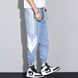 Simplicity Side Striped Print Stretch Jeans Mens Casual Spring And Summer Cropped Trousers Loose Comfortable sizes 42